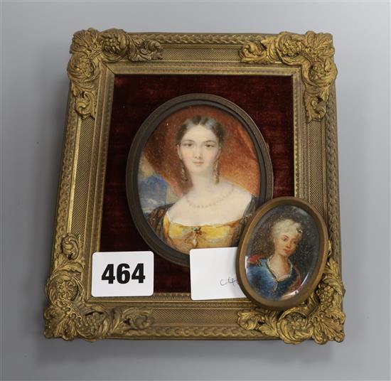 Viennese and German School, 19th century, two oval portrait miniatures on ivory of ladies 8 x 6.5cm